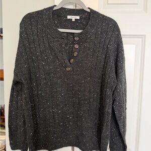 Madewell Dark Gray/Black Henley Buttoned Sweater